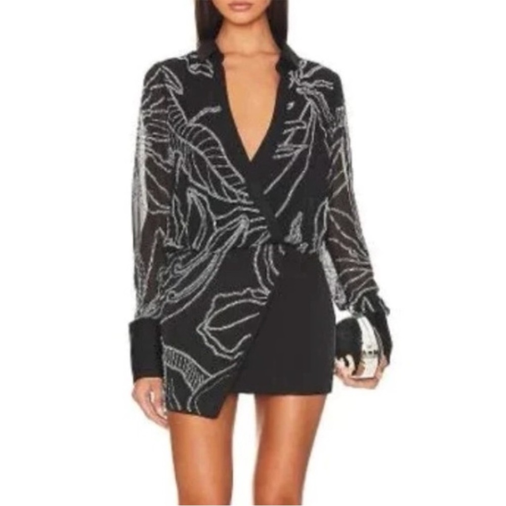 Rococo Sand Black Dress with White Embellished Pattern